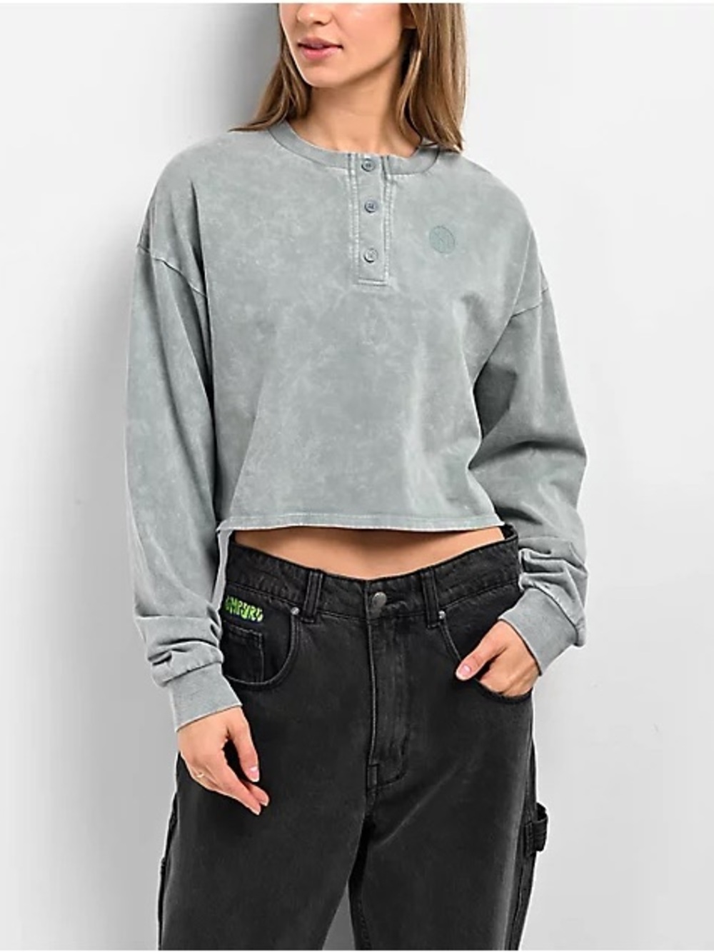 Ninth Hall Fundamentals Kaliska Cropped Henley Shirt- Medium